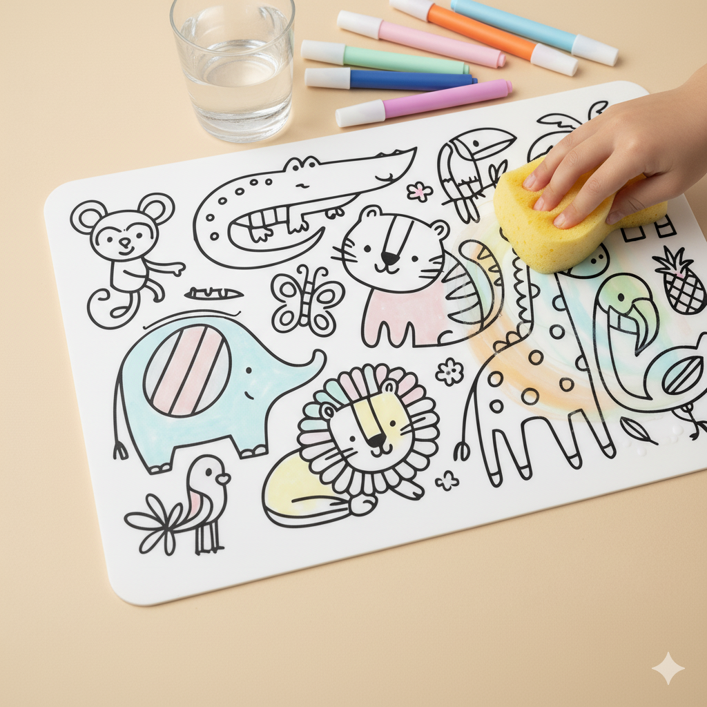 Tapis de coloriage réutilisable Colorilo, dessin effaçable facilement avec de l’eau.